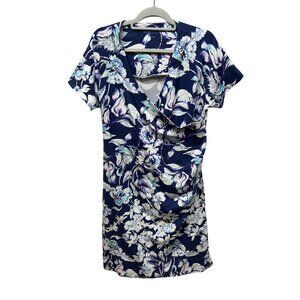 Floral Print Surplice Dress Soft Surroundings Womens XL Navy white